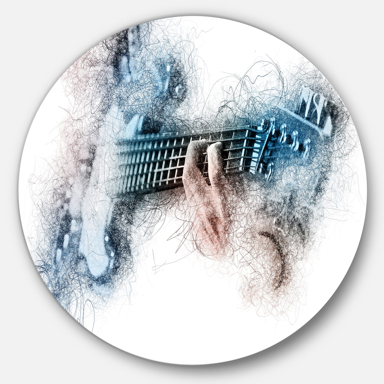 Designart - Man Playing A Guitar Watercolor' Contemporary Metal Circle Wall Art